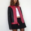 Motel Rocks Pu Jackets-Marion PU Biker Jacket in Red with Black Panels RedwithBlackPanels
