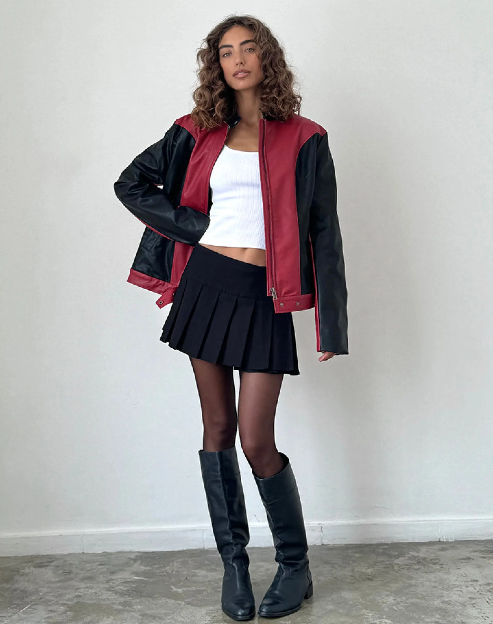 Motel Rocks Pu Jackets-Marion PU Biker Jacket in Red with Black Panels RedwithBlackPanels