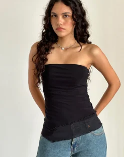 Motel Rocks Basic Tops | Bandeau Tops-Marissa Longline Asymmetrical Tube Top in Black