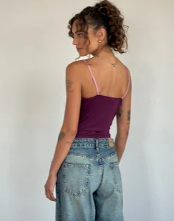 Motel Rocks Strappy Tops-Marjorie Strappy Top in Smooth Slinky Berry