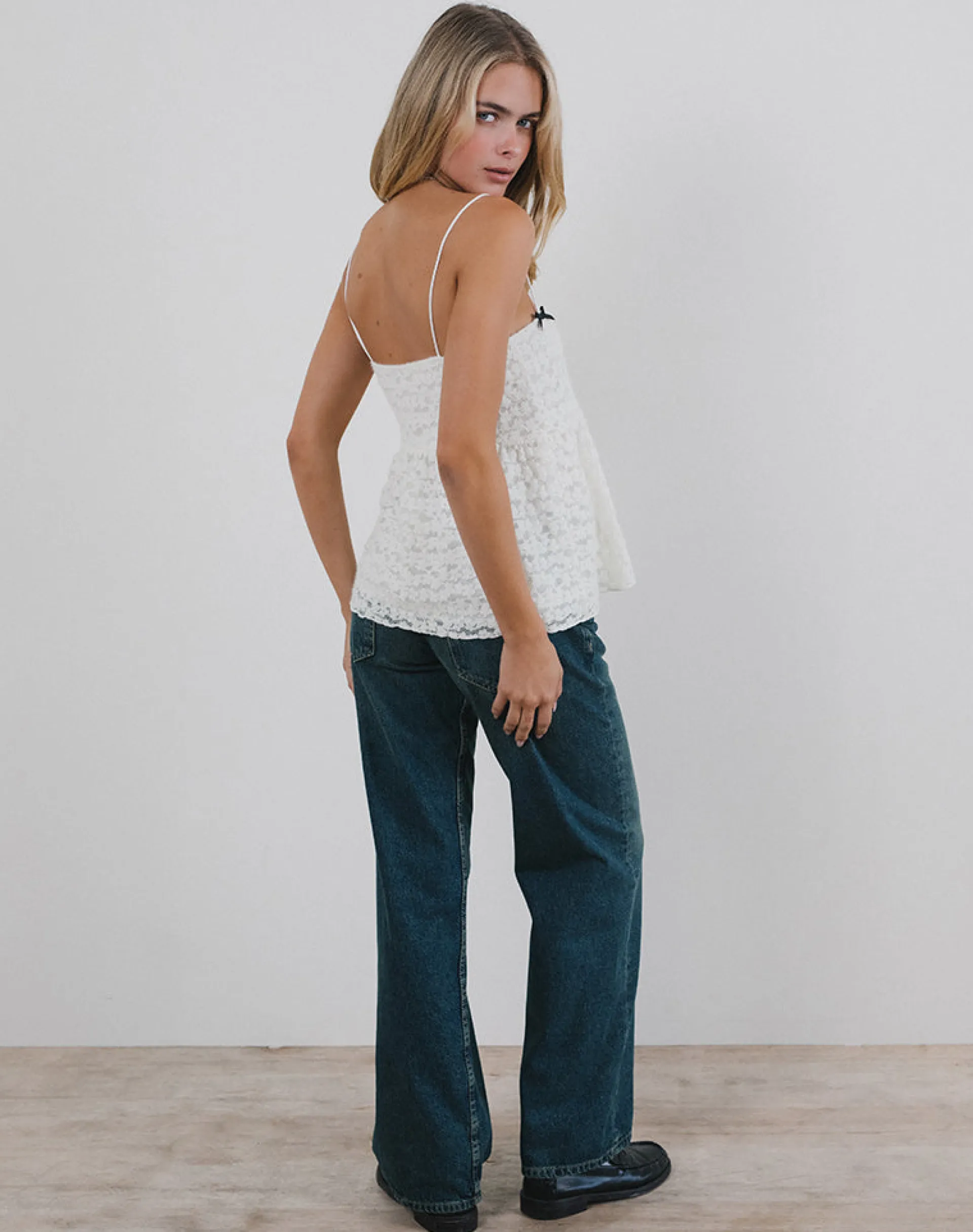 Motel Rocks Strappy Tops | Lace Tops-Marreta Cami Top in Dahlia Lace Ivory