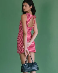Motel Rocks Basics | Day Dresses-Masha Mini Dress in Red and White Stripe Jersey