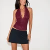 Motel Rocks Halterneck Tops | Going Out Tops-Matua Halter Top in Clover Lace Maroon CloverLaceMaroon