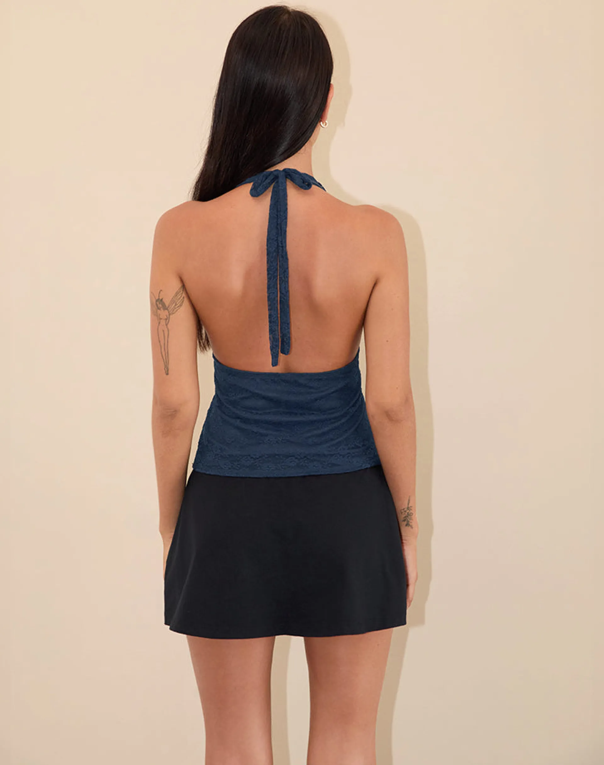 Motel Rocks Halterneck Tops | Lace Tops-Matua Halter Top in Clover Lace Navy CloverLaceNavy