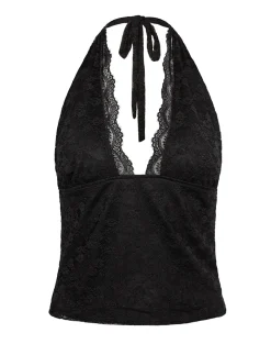 Motel Rocks Halterneck Tops-Matua Halterneck Top in Clover Lace Black CloverLaceBlack