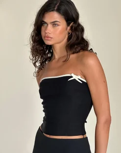 Motel Rocks Tailoring | Co-Ords-Matuha Bandeau Top in Black with Ivory Bow