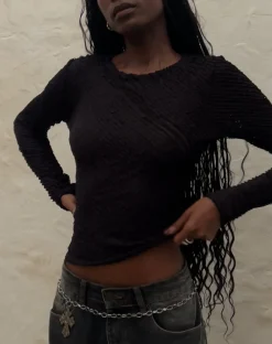 Motel Rocks Long Sleeve Tops-Maya Long Sleeve Top in Textured Black