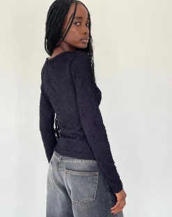 Motel Rocks Long Sleeve Tops-Maya Long Sleeve Top in Textured Black