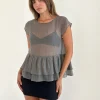 Motel Rocks Tailoring-Mayumi Peplum Top in Chiffon Grey ChiffonGrey