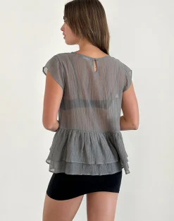 Motel Rocks Tailoring-Mayumi Peplum Top in Chiffon Grey ChiffonGrey