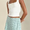 Motel Rocks Printed Skirts | A Line Skirts-Mckenna Mini Skirt in Pretty Petal Green