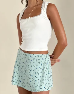 Motel Rocks Printed Skirts | A Line Skirts-Mckenna Mini Skirt in Pretty Petal Green