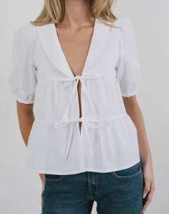Motel Rocks Tailoring | Shirts And Blouses-Medda Puff Sleeve Shirt in Poplin White