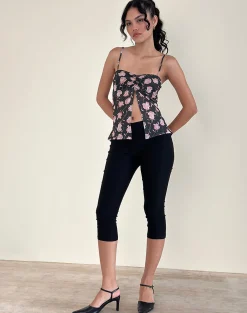 Motel Rocks Printed Tops | Strappy Tops-Megumi Top in Falling Rose Jet Black