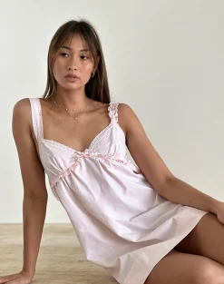 Motel Rocks Day Dresses | Mini Dresses-Melda Tea Mini Dress in Poplin Light Pink PoplinLightPink