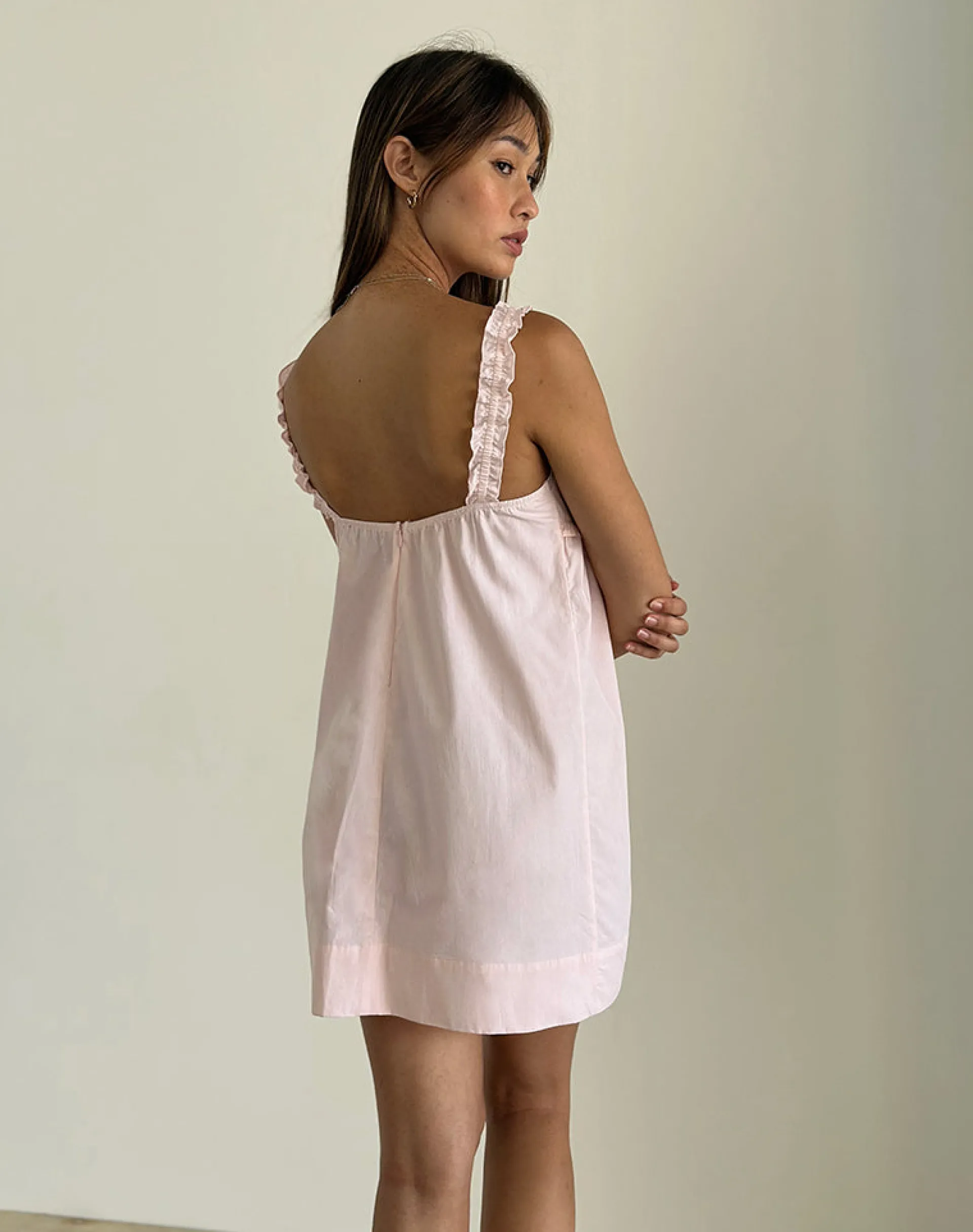 Motel Rocks Day Dresses | Mini Dresses-Melda Tea Mini Dress in Poplin Light Pink PoplinLightPink