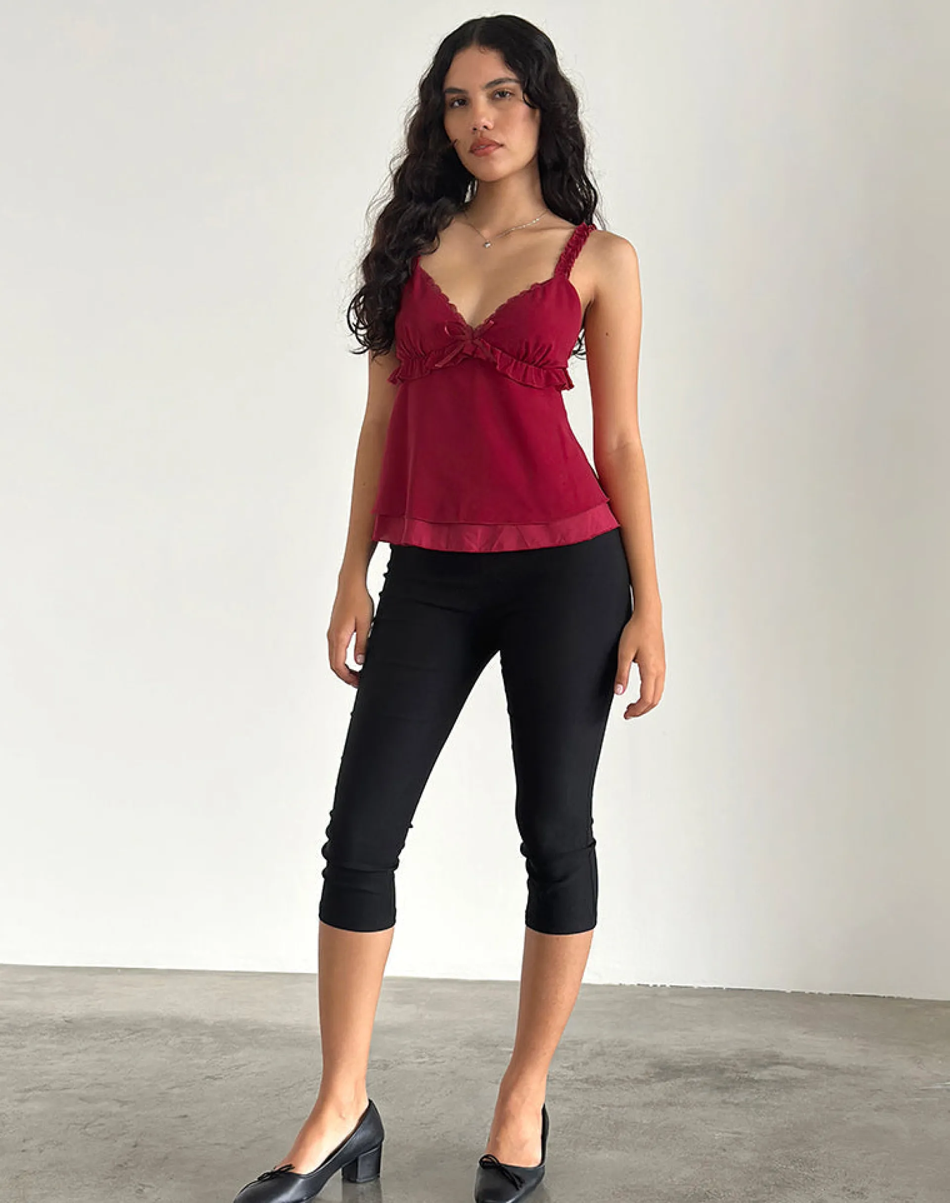 Motel Rocks Strappy Tops | Going Out Tops-Melinda Frill Cami Top in Chiffon Deep Red ChiffonDeepRed