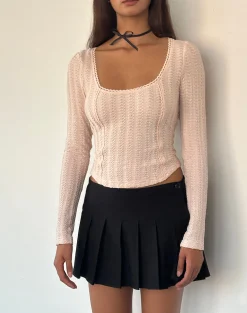 Motel Rocks Long Sleeve Tops | Going Out Tops-Melissa Textured Long Sleeve Top in Light Peach