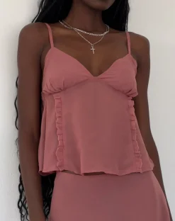 Motel Rocks Strappy Tops-Melly Chiffon Cami Top in Dessert Sand
