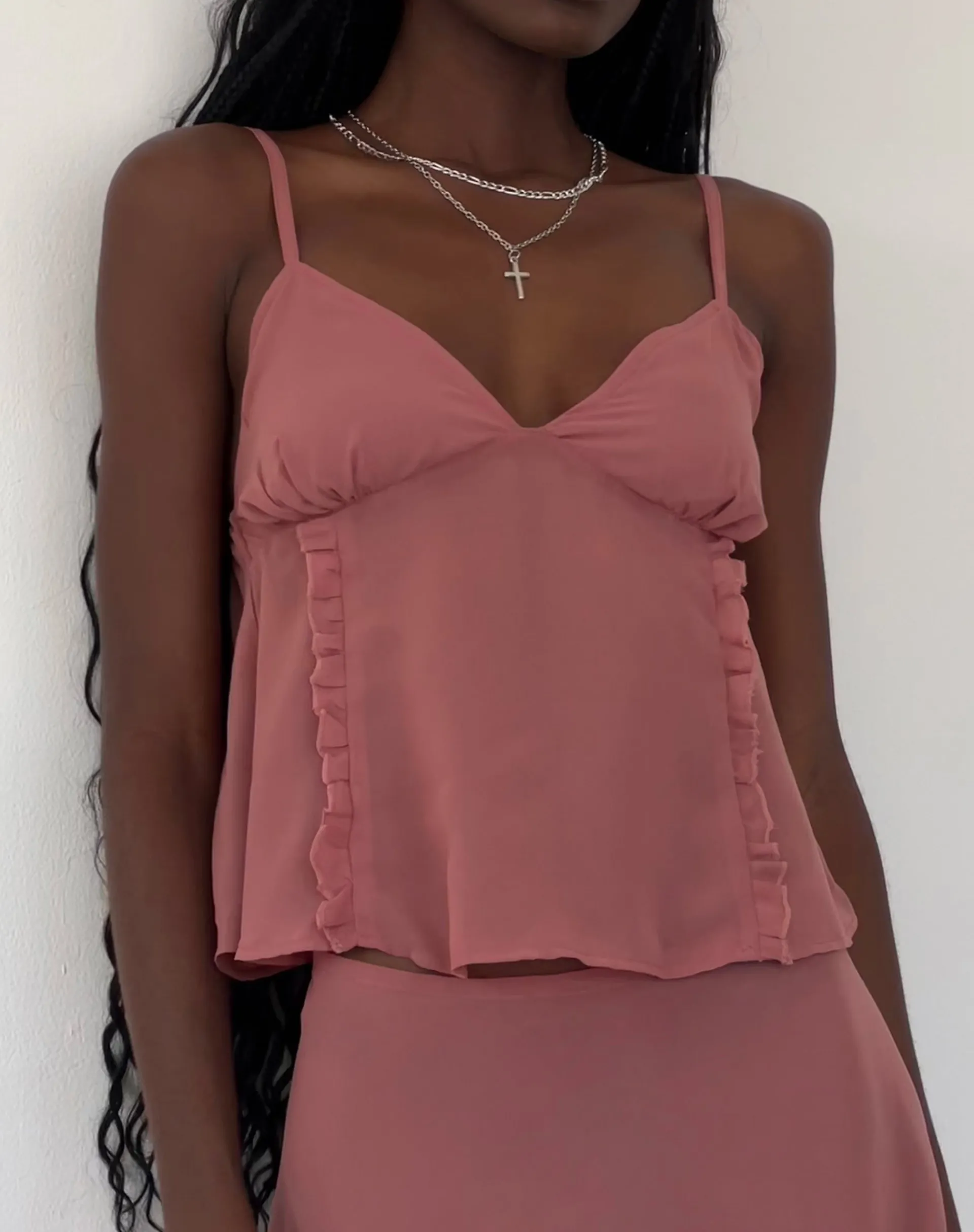 Motel Rocks Strappy Tops-Melly Chiffon Cami Top in Dessert Sand
