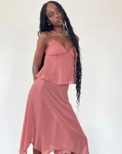 Motel Rocks Strappy Tops-Melly Chiffon Cami Top in Dessert Sand