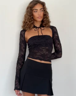 Motel Rocks Long Sleeve Tops | Going Out Tops-Melvina Bandeau Top and Shrug Set in Lace Black