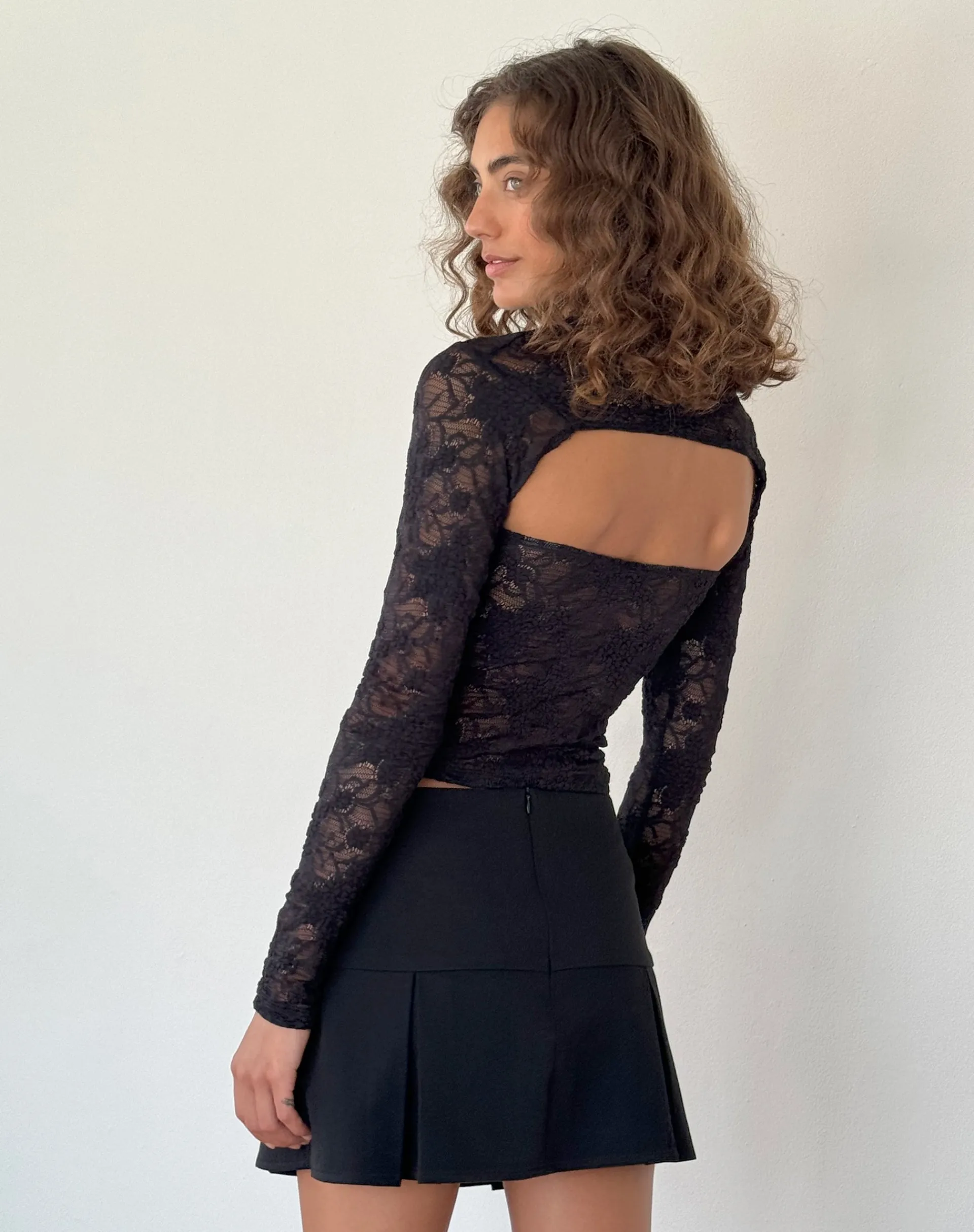 Motel Rocks Long Sleeve Tops | Going Out Tops-Melvina Bandeau Top and Shrug Set in Lace Black