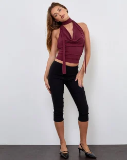 Motel Rocks Going Out Tops-Menora Cowl Neck Top in Burgundy Curpo BurgundyCurpo