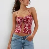 Motel Rocks Printed Tops | Strappy Tops-Metra Twist Front Top in Berry Blush Floral
