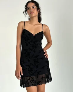 Motel Rocks Little Black Dresses | Party Dresses-Micaya Mini Dress In Black Botanical Flower BlackBotanicalFlower