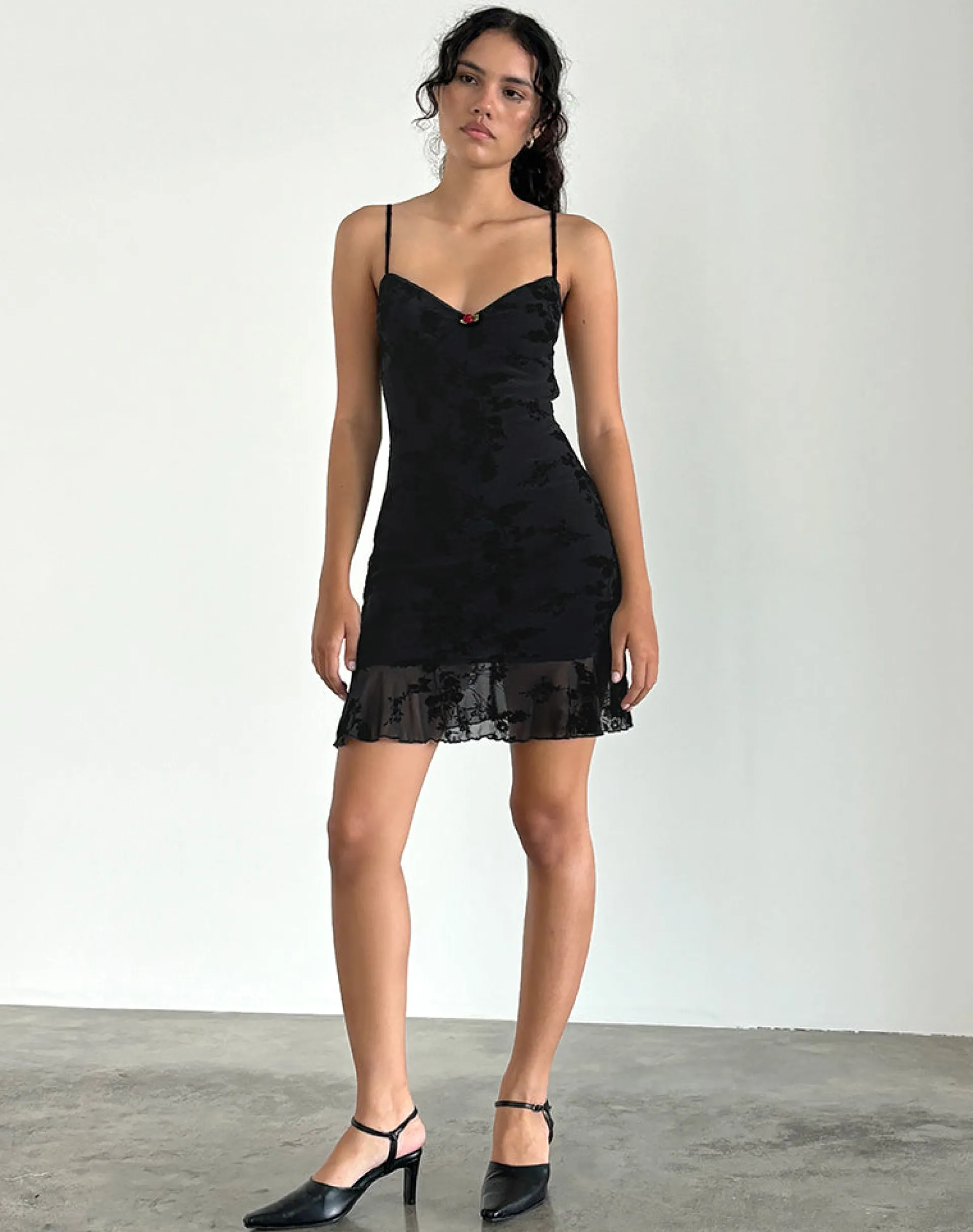 Motel Rocks Little Black Dresses | Party Dresses-Micaya Mini Dress In Black Botanical Flower BlackBotanicalFlower