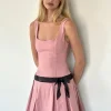 Motel Rocks Day Dresses | Mini Dresses-Michelia Mini Dress in Pink with Black Bow PinkwithBlackBow