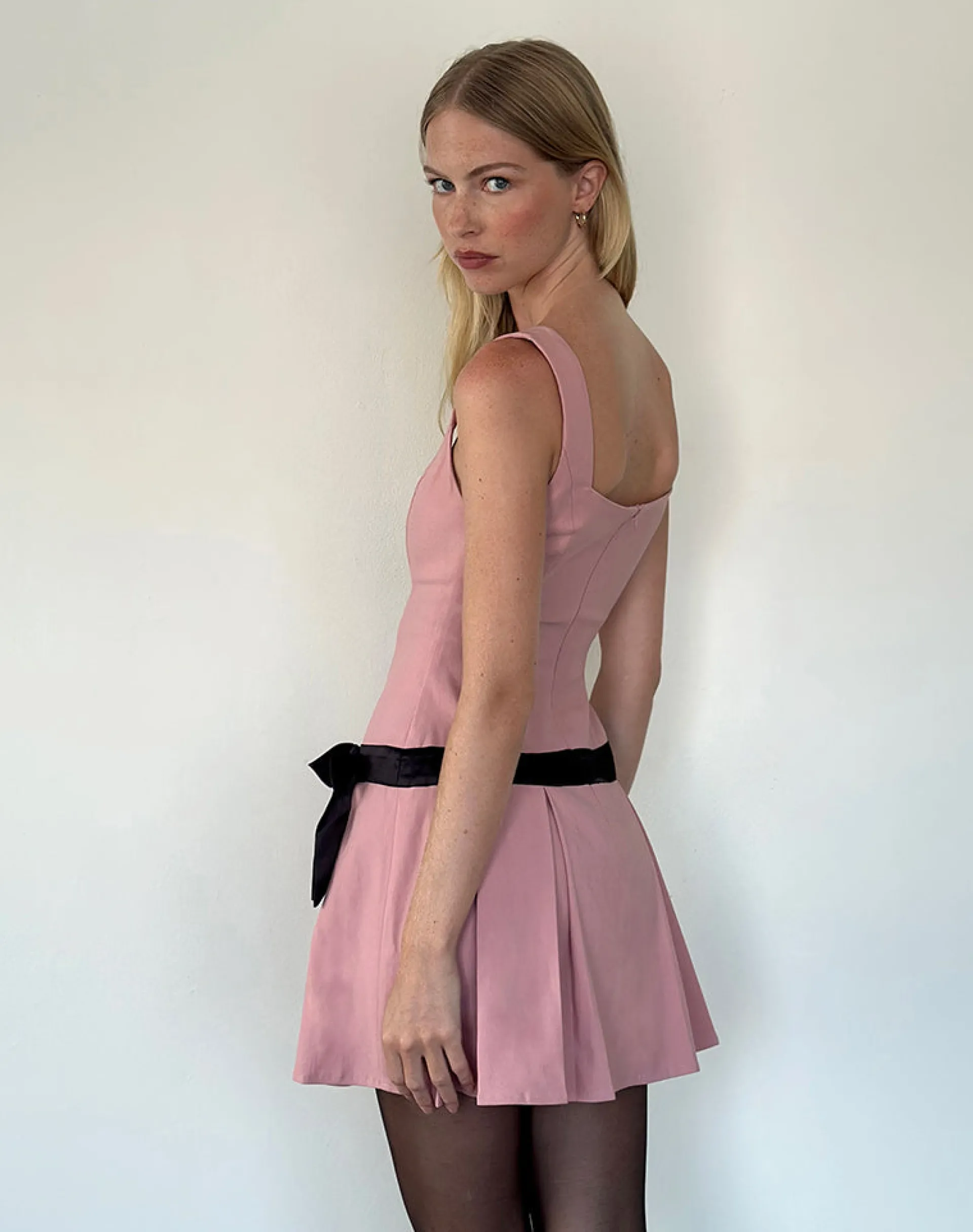 Motel Rocks Day Dresses | Mini Dresses-Michelia Mini Dress in Pink with Black Bow PinkwithBlackBow