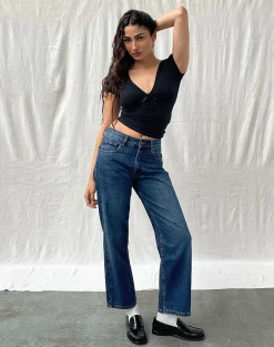 Motel Rocks Jeans | Low Rise Pants-Mid Rise Awkward Parallel Jeans in Mid Blue Used MidBlueUsed