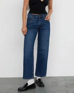 Motel Rocks Jeans | Low Rise Pants-Mid Rise Awkward Parallel Jeans in Mid Blue Used MidBlueUsed