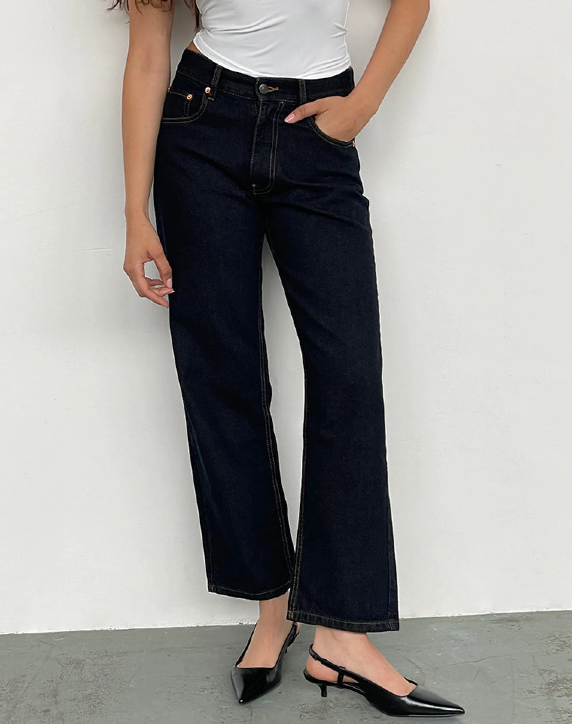 Motel Rocks Low Rise Pants | Jeans-Mid Rise Awkward Parallel Jeans in Indigo