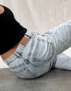 Motel Rocks Low Rise Pants | Jeans-Mid Rise Slim Parallel Jeans in 80's Light Wash 80'sLightWash