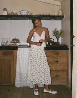 Motel Rocks Co-Ords | Printed Skirts-Midaxi Skirt in Funshine Floral Off White