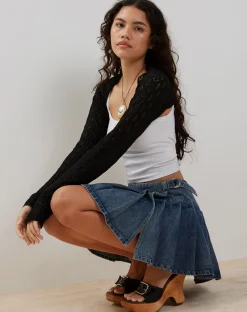 Motel Rocks Long Sleeve Tops-Mika Shrug Cardigan in Mesh Black