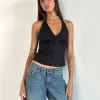 Motel Rocks Basic Tops | Vest Tops-Miken Halterneck Vest Top in Black