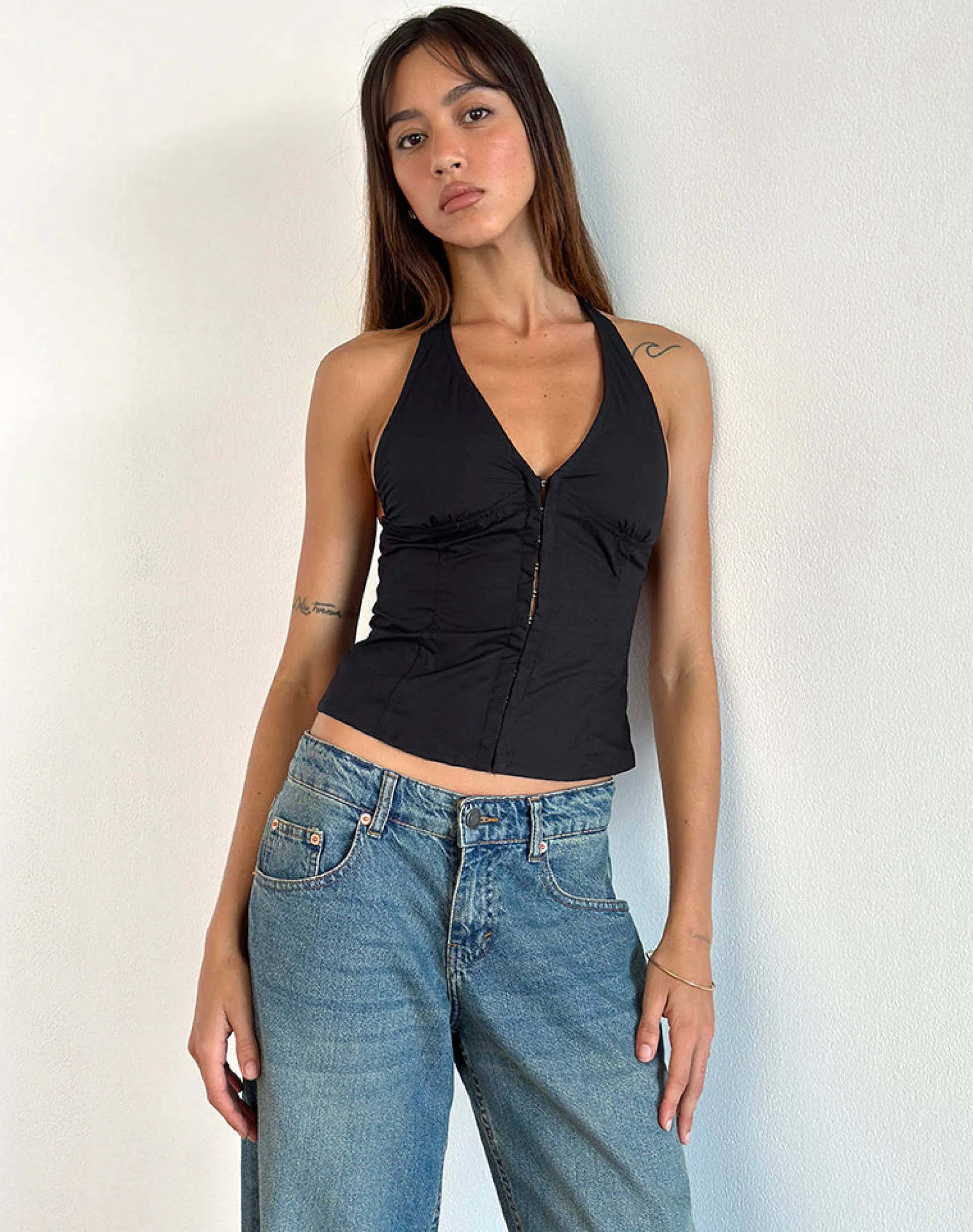 Motel Rocks Basic Tops | Vest Tops-Miken Halterneck Vest Top in Black