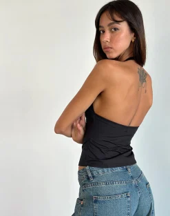 Motel Rocks Basic Tops | Vest Tops-Miken Halterneck Vest Top in Black