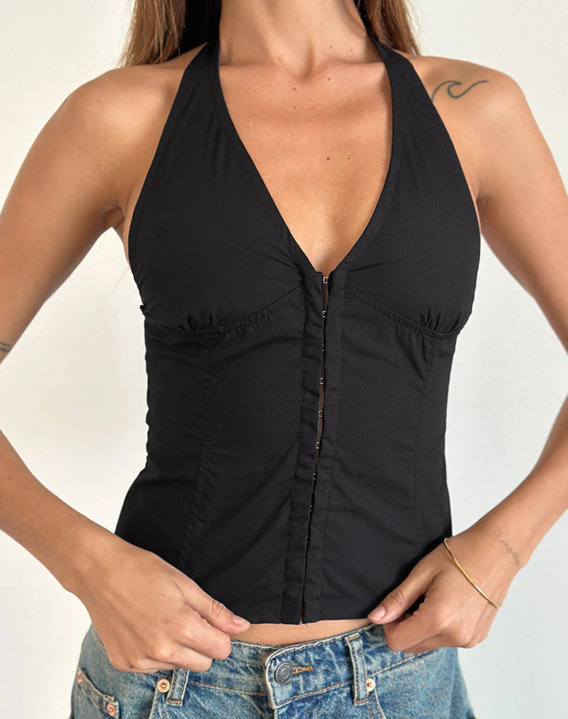Motel Rocks Basic Tops | Vest Tops-Miken Halterneck Vest Top in Black
