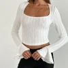 Motel Rocks Long Sleeve Tops-Miley Flute Sleeve Top in Textured Ivory