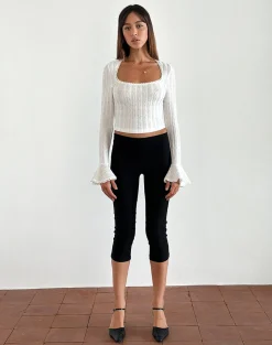 Motel Rocks Long Sleeve Tops-Miley Flute Sleeve Top in Textured Ivory