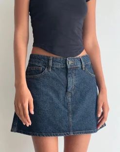 Motel Rocks A Line Skirts | Denim Skirts-Mini A-Line Skirt in Denim Indigo DenimIndigo