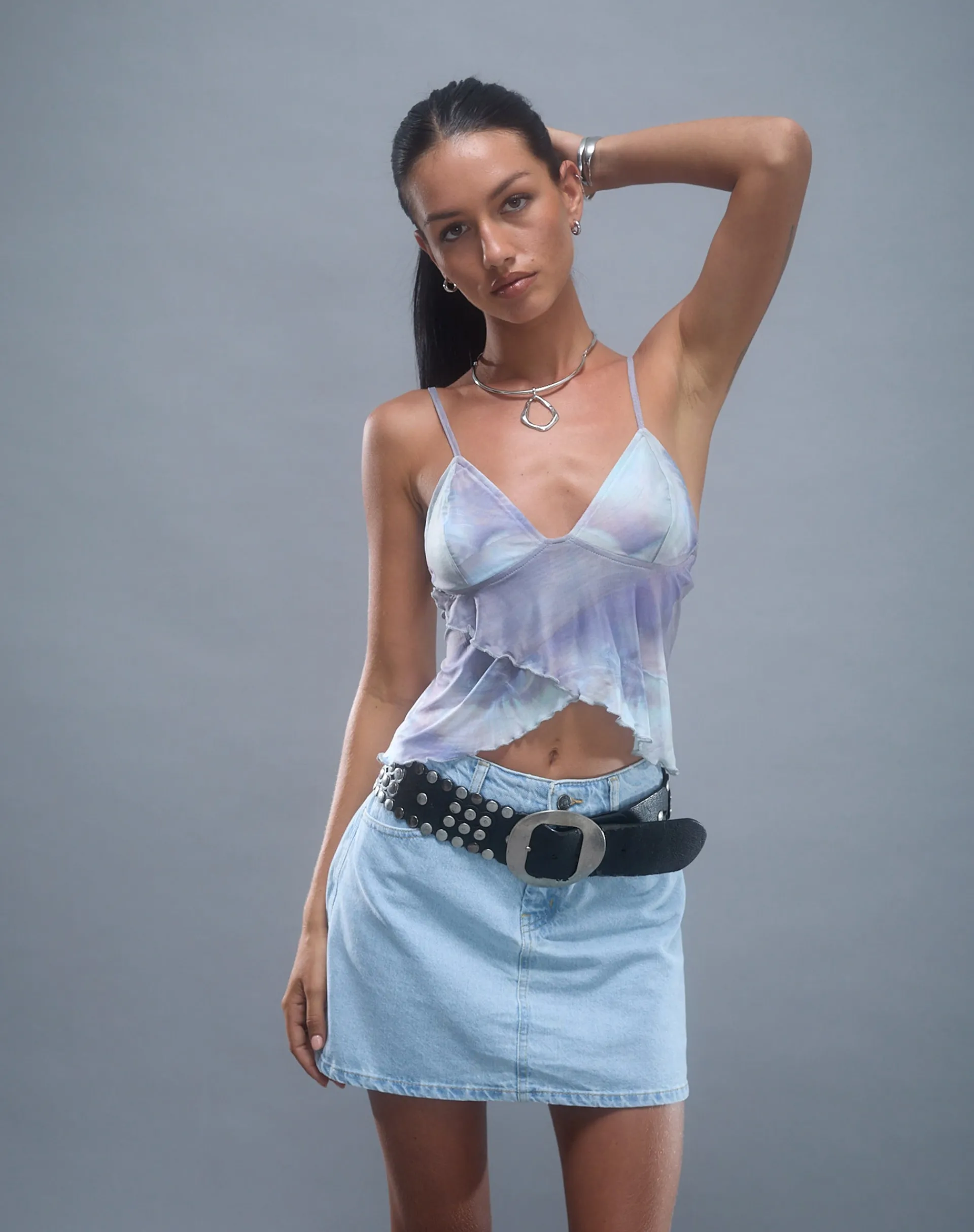 Motel Rocks A Line Skirts | Denim Skirts-Mini A-Line Skirt in Denim Blue Bleach DenimBlueBleach