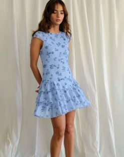 Motel Rocks Printed Dresses | Day Dresses-Mirtilo Mini Dress in Inky Blue Floral Mesh