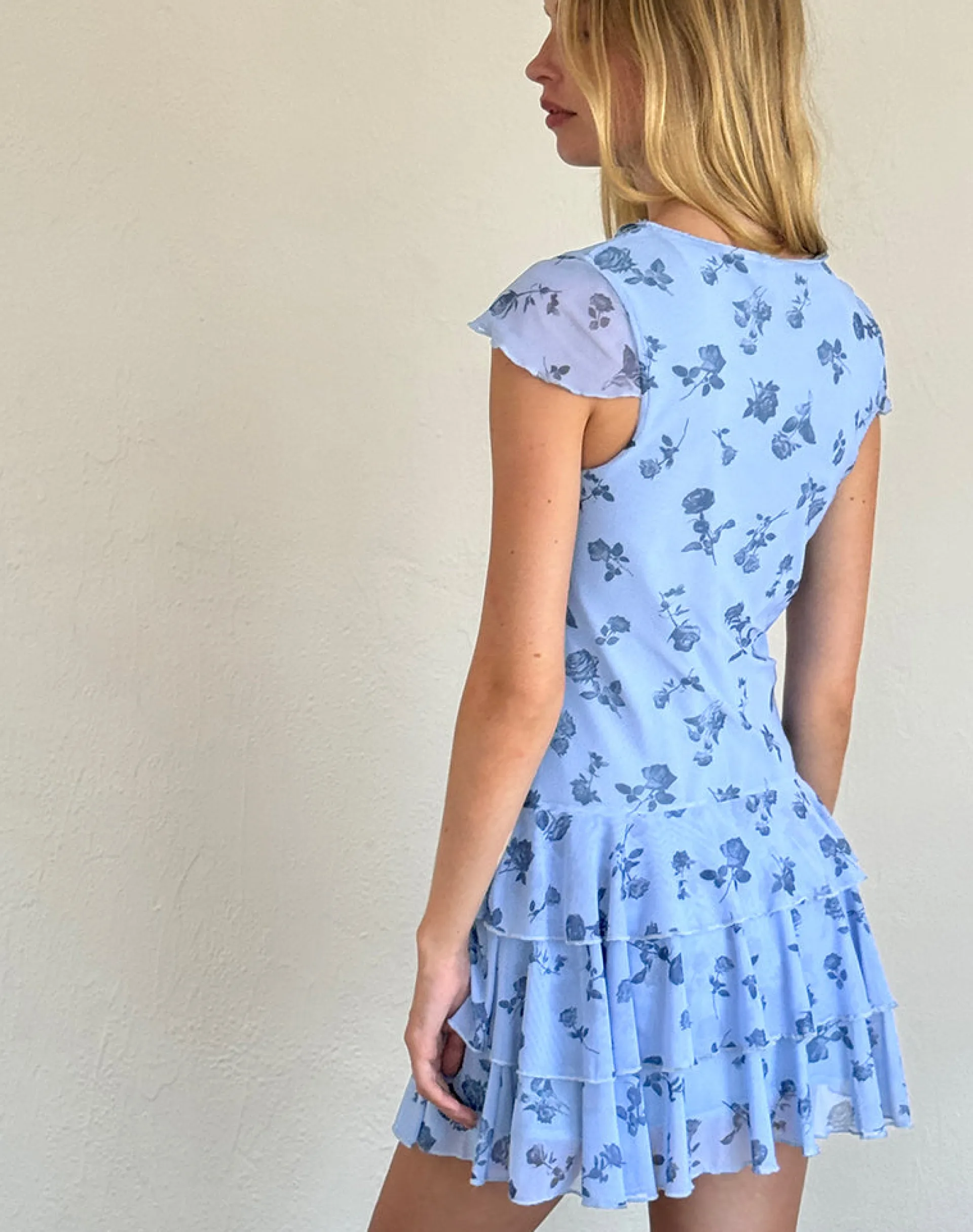 Motel Rocks Printed Dresses | Day Dresses-Mirtilo Mini Dress in Inky Blue Floral Mesh