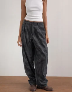 Motel Rocks Wide Leg Pants-Misha Wide Leg Trouser in Pinstripe Black PinstripeBlack
